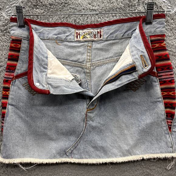 JOUJOU Denim Skirt Women's Small? Embroidered Native American Accents Distressed - Picture 6 of 9